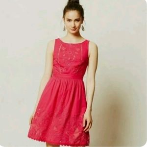 ANTHROPOLOGIE MOULINETTE SOEURS RHODODENDRON  FUSCHIA LACE WOMEN'S DRESS SIZE 12